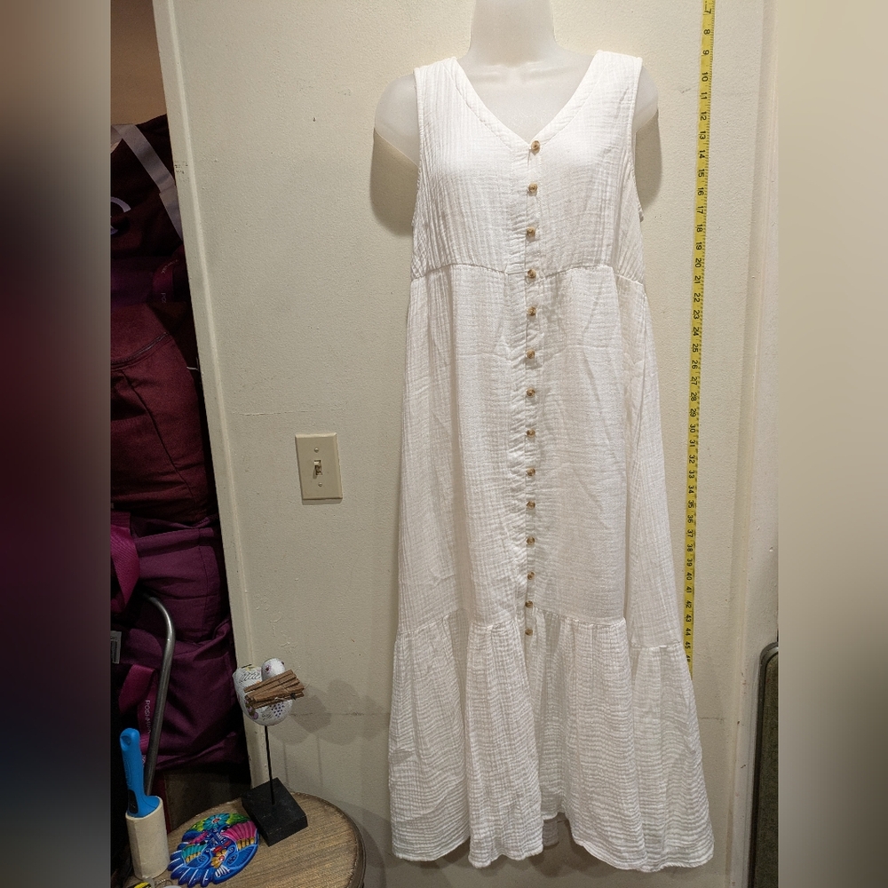 beachlunchlounge White Button-Front Maxi Dress Size S/P